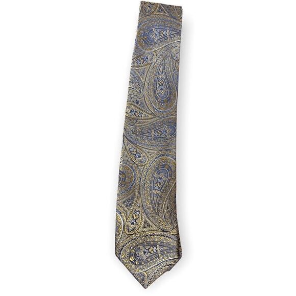 Geoffrey Beene handmade 100% silk tie In Gold and black paisley - Picture 1 of 6